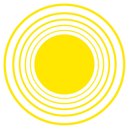 Sun. Silhouette of hot yellow bright sun. Thin contours of rays in form of a radar isolated on a white background. Vector illustrationのイラスト素材