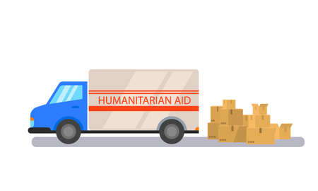 Humanitarian aid. Truck with humanitarian aid for refugees Ukraine. Social assistance to the poorのイラスト素材