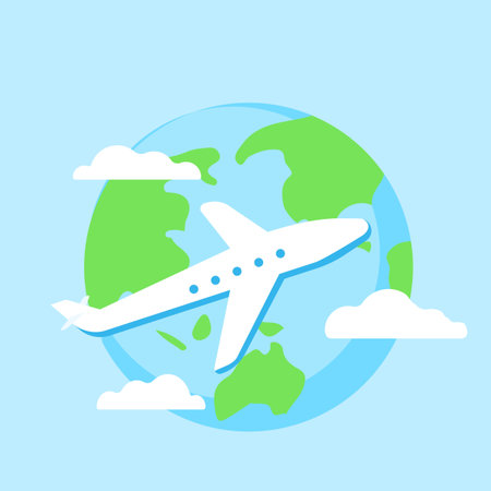 Planet plane and clouds. Air travel design concept, airplane travelのイラスト素材