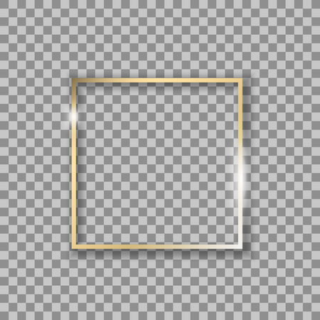 Golden shiny Square frame. Golden shiny frame. Shining gold frame on a transparent backgroundのイラスト素材