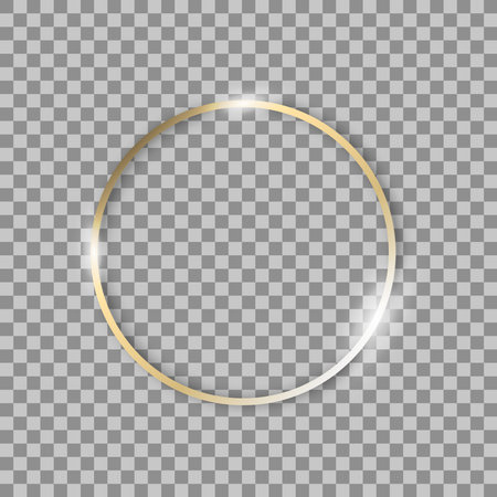 Golden shiny Round frame. Golden shiny frame. Shining gold frame on a transparent backgroundのイラスト素材