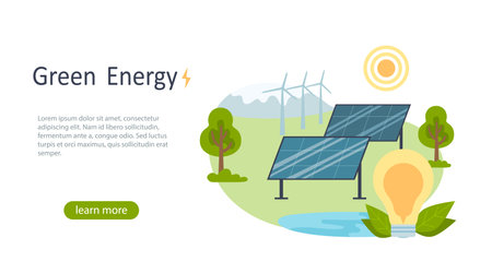 Green energy. Concept design energy saving, solar energy accumulation, natural energy resources.のイラスト素材