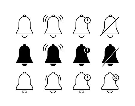 Notification bells icon. Alarm signal icon. Notification received or disabled. Vector icons setのイラスト素材