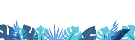 Narrow horizontal banner with empty space for text. Summer design template with tropical leavesのイラスト素材
