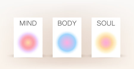 Mind Body Soul Aura Poster 3 Piece Wall Art. Aura Energy Spiritual Gradient of 3 Prints, Aesthetic Room Decor Wall Artの写真素材