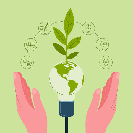 Save energy planet. Hands around the planet. Respect for natural resources. Saving natural energy resources.のイラスト素材