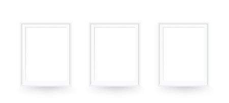 3d realistic frames. Set of 3 white vertical frames. A classic frame for the wall. Template vectorのイラスト素材