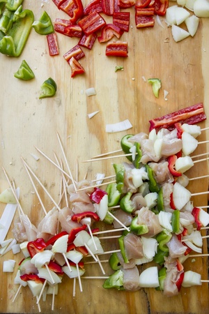 Brochette Kebab Chicken Beef Pork Onion Barbecue BBQの写真素材