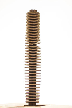 Architecture model of an skyscraper in wood isolated  Several levels stories 