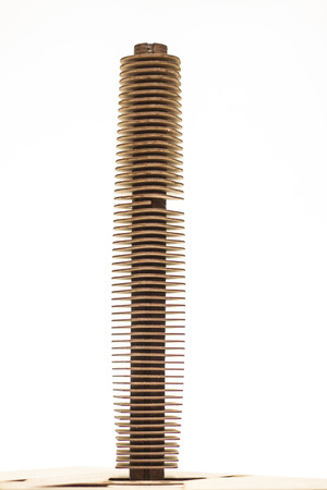 Architecture model in wood of a skyscraper building isolated  Several stories の写真素材