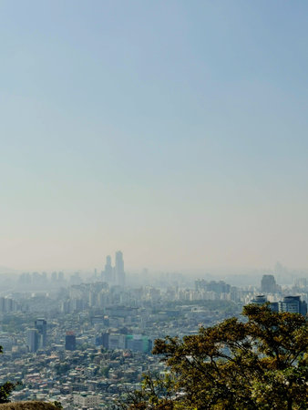 You can sea the business district of Seoul in the dust. The vies is from Namsan.