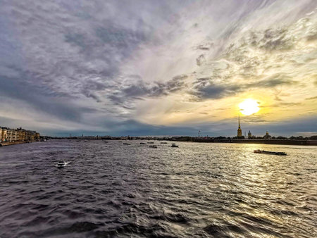 Sunset over Newa in Saint Petersburg