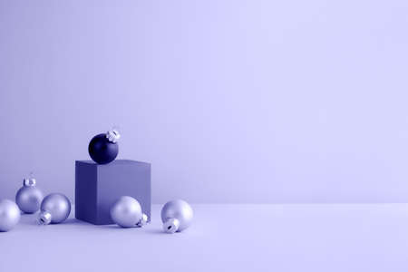 Christmas ball on a cube is together with small balls, 2022 very peri.の写真素材