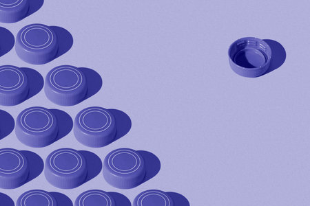 One against all. Plastic bottle caps pattern, very peri color 2022の写真素材