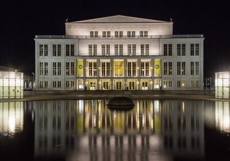Leipzig Opera City by nightのeditorial素材
