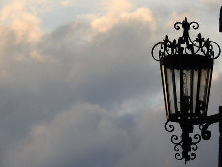 A lamppost of a medieval village that remembers the good old daysの写真素材