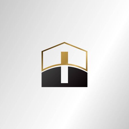 Golden house negative space letter I logo design template concept for business, real estate, hotel, construction and more identity.のイラスト素材