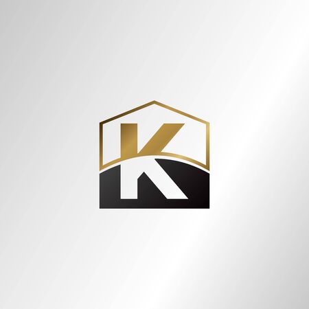 Golden house negative space letter K logo design template concept for business, real estate, hotel, construction and more identity.のイラスト素材