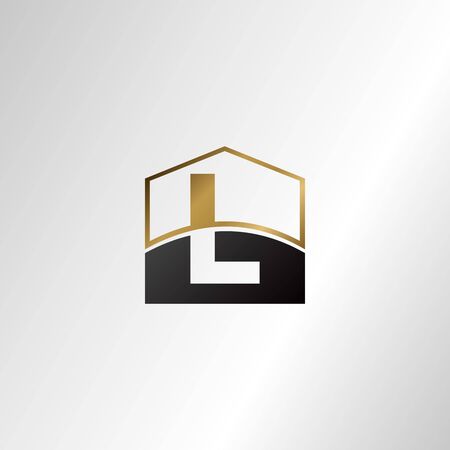 Golden house negative space letter L logo design template concept for business, real estate, hotel, construction and more identity.のイラスト素材