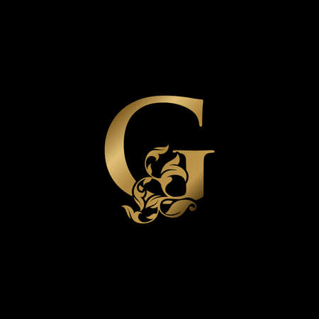 Golden Luxury G Letter Initial Logo Icon, Monogram Ornate Nature Floral Leaf Letter Logo Template Design.のイラスト素材