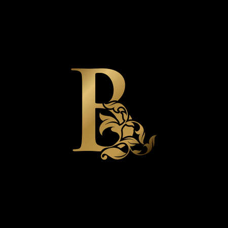 Golden Luxury B Letter Initial Logo Icon, Monogram Ornate Nature Floral Leaf Letter Logo Template Design.のイラスト素材