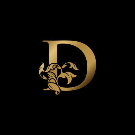 Golden Luxury D Letter Initial Logo Icon, Monogram Ornate Nature Floral Leaf Letter Logo Template Design.のイラスト素材