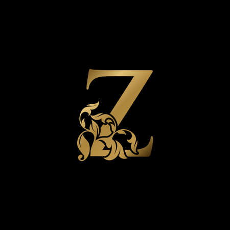 Golden Luxury Z Letter Initial Logo Icon, Monogram Ornate Nature Floral Leaf Letter Logo Template Design.のイラスト素材