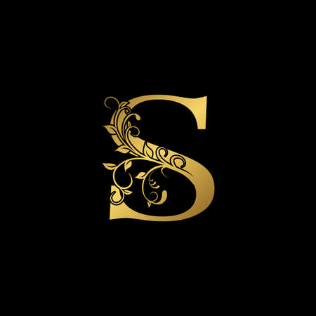 Golden Initial Letter S Logo Icon, Botanical Nature Leaf Vector Logo Template Design.のイラスト素材