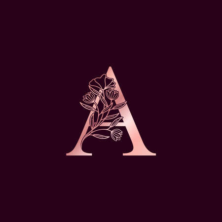 Gold Rose Flower Letter A Luxury Logo. Elegant alphabet monogram nature floral ornate initial letter vector design.のイラスト素材