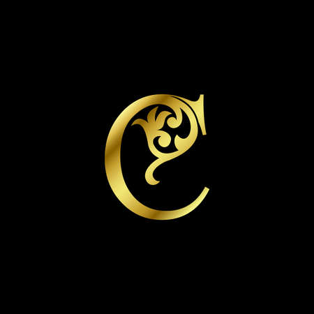 Gold Luxury Letter C Ornament Logo. Alphabet monogram gold floral deco ornate initial letter vector design.のイラスト素材