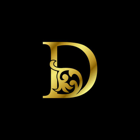 Gold Luxury Letter D Ornament Logo. Alphabet monogram gold floral deco ornate initial letter vector design.のイラスト素材