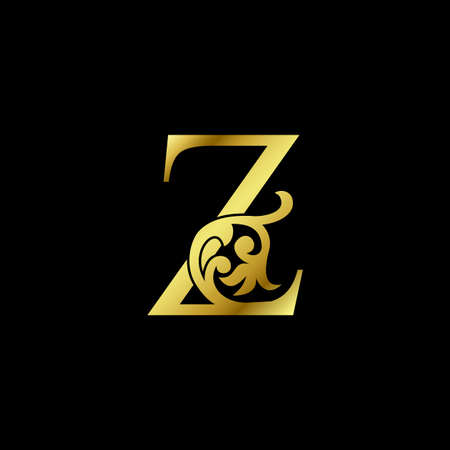 Gold Luxury Letter Z Ornament Logo. Alphabet monogram gold floral deco ornate initial letter vector design.のイラスト素材