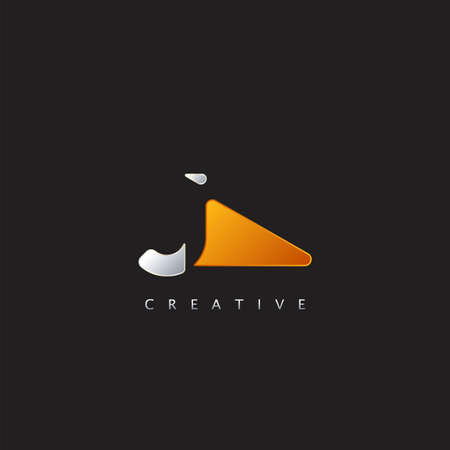 J Letter Logo Illustration Template. Abstract techno with negative space logo style.のイラスト素材