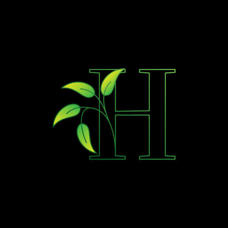 Green Nature Leaf Letter H Initial Logo Icon Concept Monogram leaves with Letter Designのイラスト素材