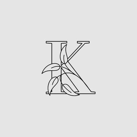 Outline Letter K Initial Logo Icon Monogram Nature Leaves Template Designのイラスト素材