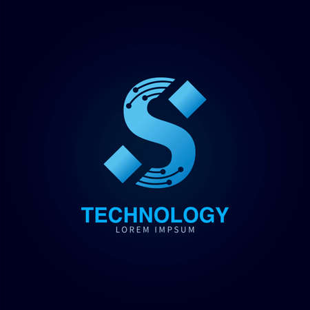Letter S logotype blue color,Technology and digital abstract dot connection vector initial logo designのイラスト素材