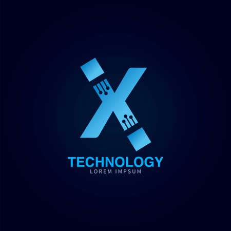Letter X logotype blue color,Technology and digital abstract dot connection vector initial logo designのイラスト素材