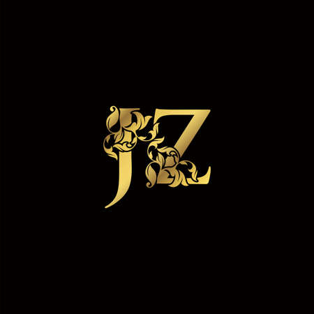 Golden Luxury J and Z, JZ Letter Initial Logo Icon, Monogram Floral Leaf Logo Template Design.のイラスト素材
