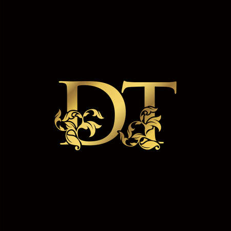 Golden Luxury D and T, DT Letter Initial Logo Icon, Monogram Floral Leaf Logo Template Design.のイラスト素材