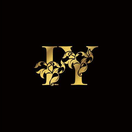 Golden Luxury I and Y, IY Letter Initial Logo Icon, Monogram Floral Leaf Logo Template Design.のイラスト素材