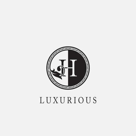 Vintage Circle H Letter Logo Icon. Classy Ornate Leaf Shape design on black and white color for business initial like fashion, Jewelry, Beauty Salon, Cosmetics, Spa, Hotel and Restaurant.のイラスト素材
