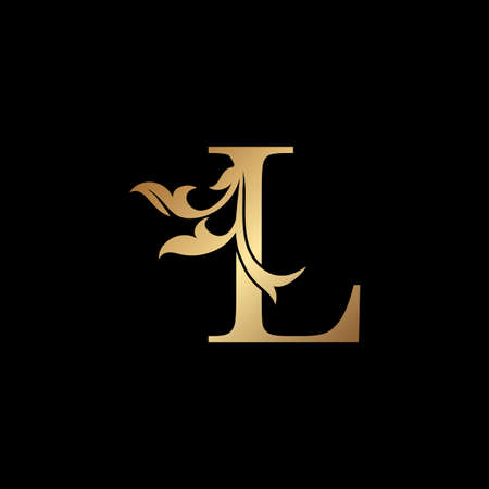 Golden Luxury Letter L Initial Logo Icon Template Design. Monogram ornate nature floral leaf with initial letter gold color for luxuries business identity.のイラスト素材