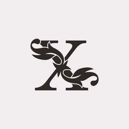 Monogram Vintage Ornate Leaf X Letter Initial Logo Icon Template Design Luxury Style Concept.のイラスト素材