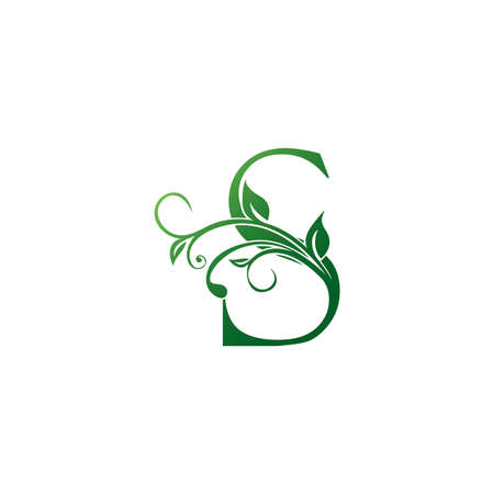 Green Ornate Floral Letter S logo Icon, Luxury alphabet font initial vector design isolated on white background color.のイラスト素材
