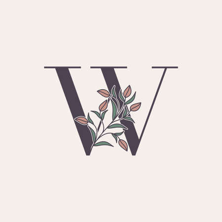 Ornate Initial Letter W logo icon, vector letter with flower and natural leaf clip art designs.のイラスト素材