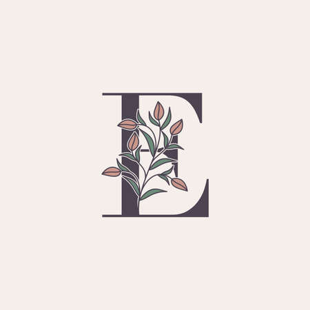 Ornate Initial Letter E logo icon, vector letter with flower and natural leaf clip art designs.のイラスト素材