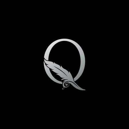 Luxury Feather Letter Q logo Icon. Monogram logo template design concept for identity of law, lawyer, legal officer, firm, notaryのイラスト素材
