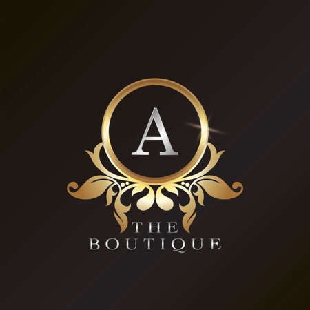 Gold Boutique A Logo template in circle frame vector design for brand identity like Restaurant, Royalty, Boutique, Cafe, Hotel, Heraldic, Jewelry, Fashion and other brandのイラスト素材