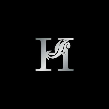 Silver Monogram Vintage Ornate Leaf H Letter Initial Logo Icon Template Design Luxury Style.のイラスト素材
