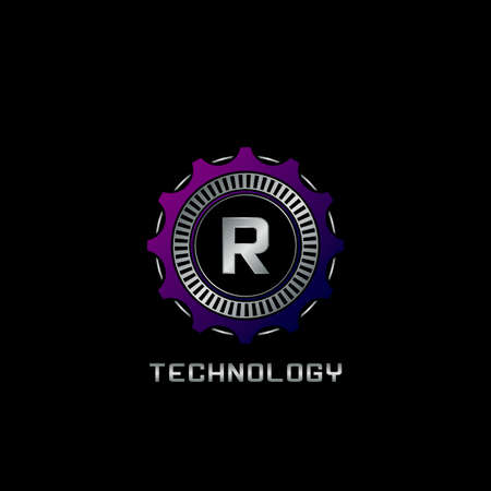 Technology Gear Rail R Letter Logo vector design, the techno logo for industrial, automotive, technology and more brand identity.のイラスト素材